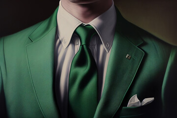 close up of man in green suit and green tie, Saint Patrick's Day made with Generative AI
