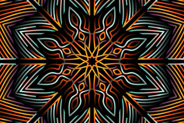 Beautiful colourful gradient flowers line art of traditional abstract symbol batik dayak ornament design template elements