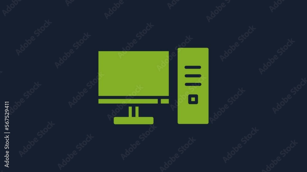 Poster yellow computer monitor icon isolated on blue background. pc component sign. 4k video motion graphic