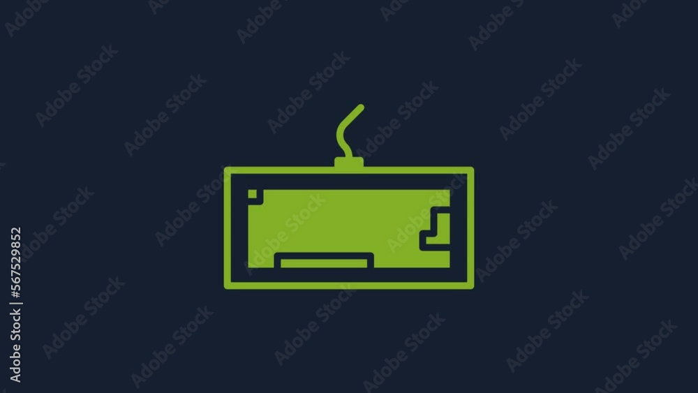 Poster yellow computer keyboard icon isolated on blue background. pc component sign. 4k video motion graphi