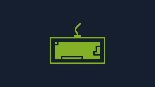 Yellow Computer keyboard icon isolated on blue background. PC component sign. 4K Video motion graphic animation