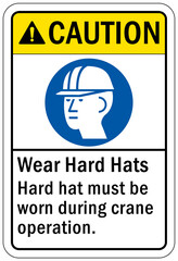 Protective equipment sign and labels wear hard hats, hard hats must be worn during crane operation