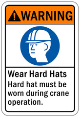 Protective equipment sign and labels wear hard hats, hard hats must be worn during crane operation
