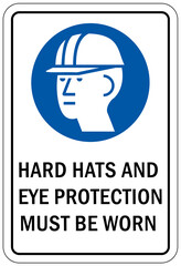 Protective equipment sign hard hat and eye protection must be worn