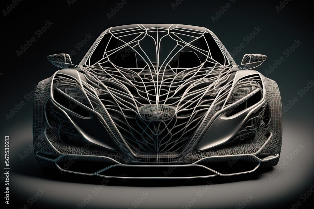 Poster future looking concept of current automotive technology (wireframe frontal intersection). generative
