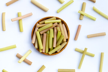 Lotus stems on white background.