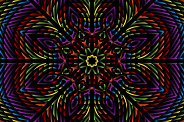 Beautiful colourful gradient flowers line art of traditional abstract symbol batik dayak ornament design template elements