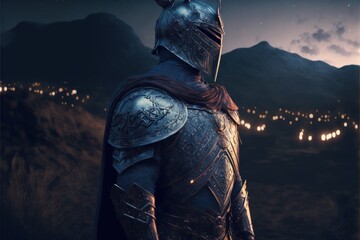 Medieval knight in armor, battlefield in the background. generative AI