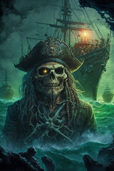 Naklejka premium creepy zombie pirate - generaitive AI