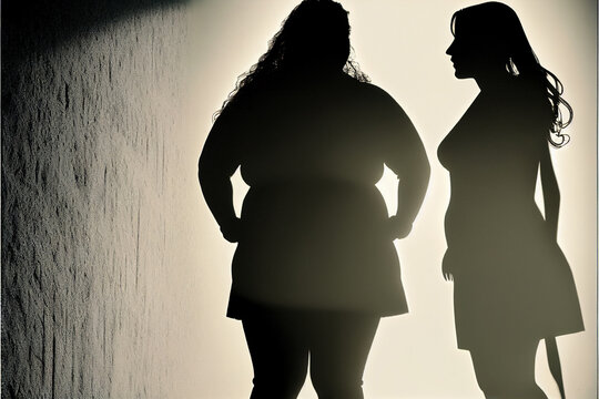 Silhouette of fat women. Very fat and moderately fat women..