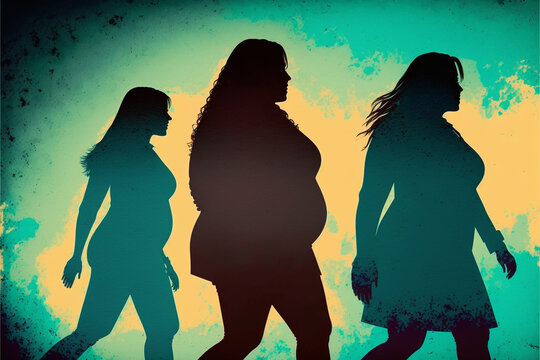 Silhouette of fat women. Very fat and moderately fat women..