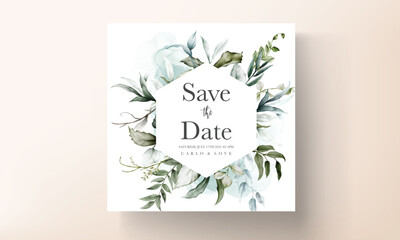 wedding invitation template with beautiful leaves watercolor