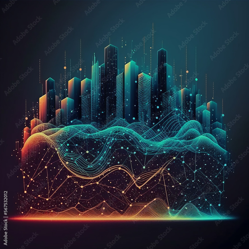Aufkleber smart city and, polygon pattern connection with speed line light, technology background. illustratio