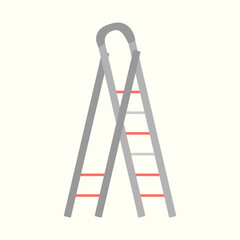 Stepladder, ladder. Vector illustration of a gray stepladder with red steps. Flat style. 