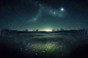 Foto op Canvas grassland at night with stars. Meadow scene at night with a starry sky. Generative AI © 2rogan