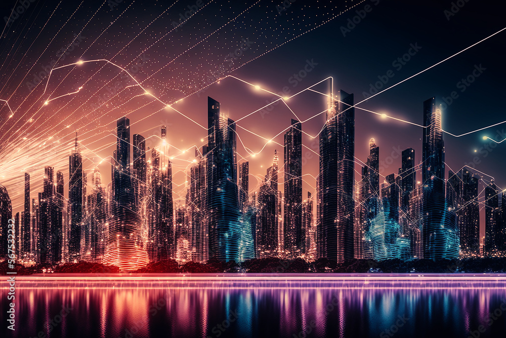 Aufkleber smart city and, polygon pattern connection with speed line light, technology background. illustratio