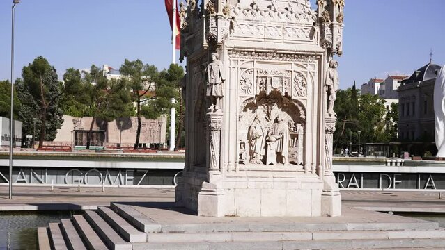 Columbus monument, Monumento de Cristobal Colon. at the roundabout on Paseo de la Castellana. Madrid Spain. Tourism attraction landmark in Europe.
