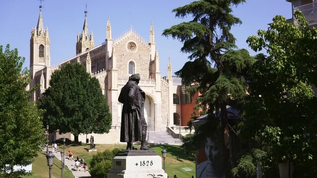 Monument to Goya in front of Prado Museum, Madrid. Museo Nacional del Prado. Famous travel destination in Spain. Tourism attraction landmark in Europe.