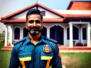 Obraz premium Portrait of a fireman. Made with Generative AI. 