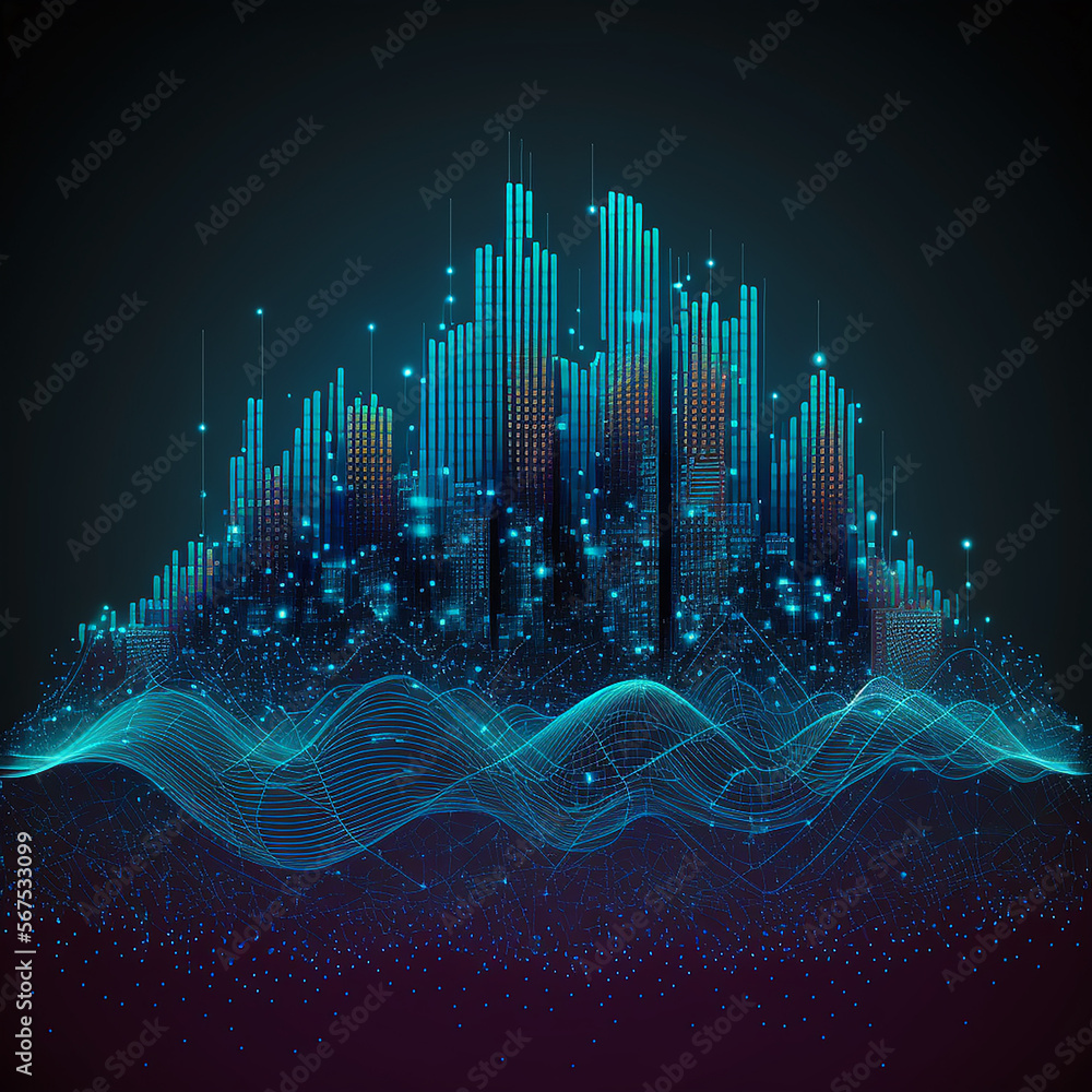 Poster smart city and, polygon pattern connection with speed line light, technology background. illustratio