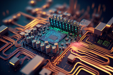 Different element printed circuit board. Illustration Generative AI