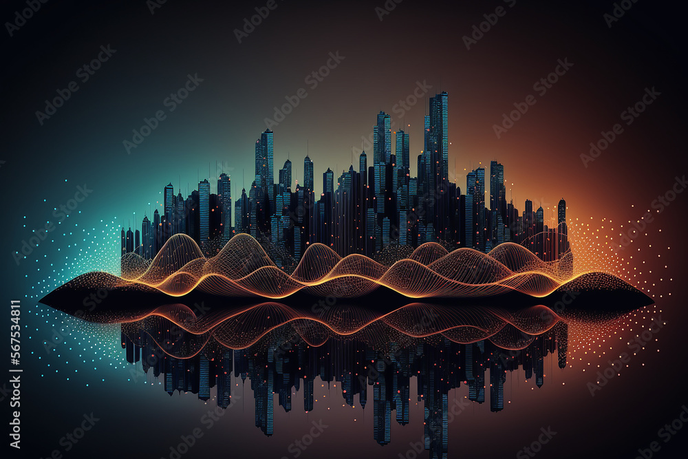Aufkleber smart city and, polygon pattern connection with speed line light, technology background. illustratio