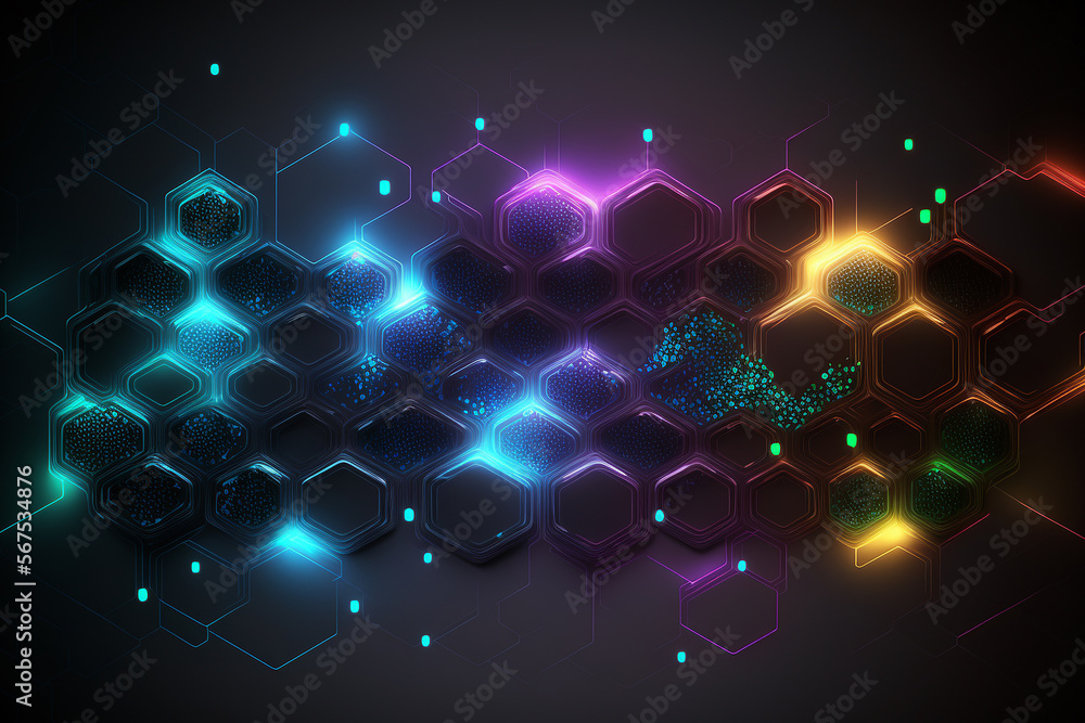 Poster abstract technology background with hexagons. illustration generative ai