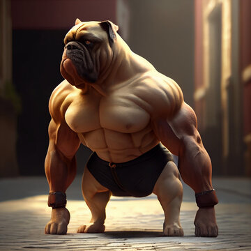 MUSCULAR PUG image created with artificial intelligence tool