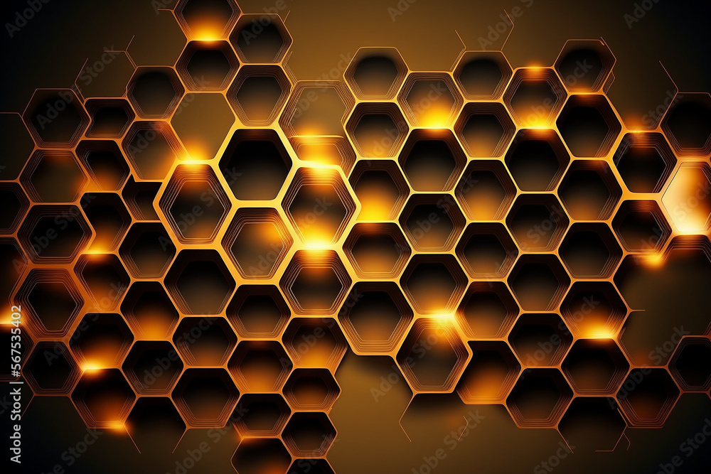 Poster abstract technology background with hexagons. illustration generative ai