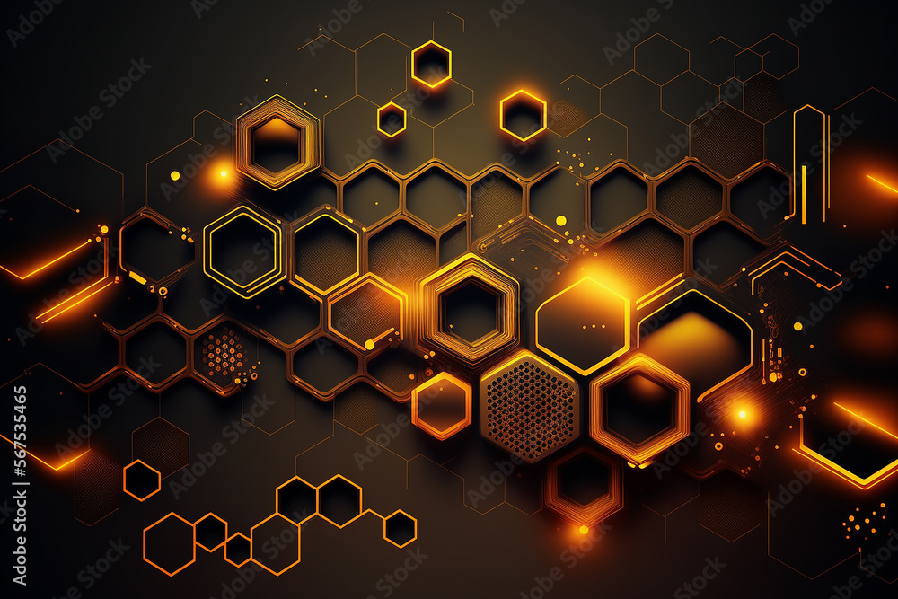 Poster abstract technology background with hexagons. illustration generative ai