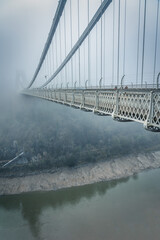 Clifton suspension Bridge in Bristol on a foggy day England	
