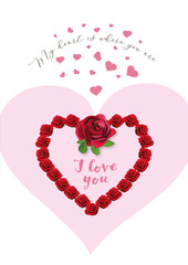 Kocham Cię - serce i róża na walentynki - obrazy, fototapety, plakaty