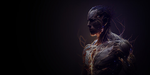 Futuristic cyborg man portrait, made with Generative AI