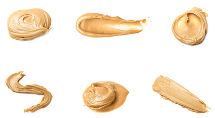 Set of nut butter on white background