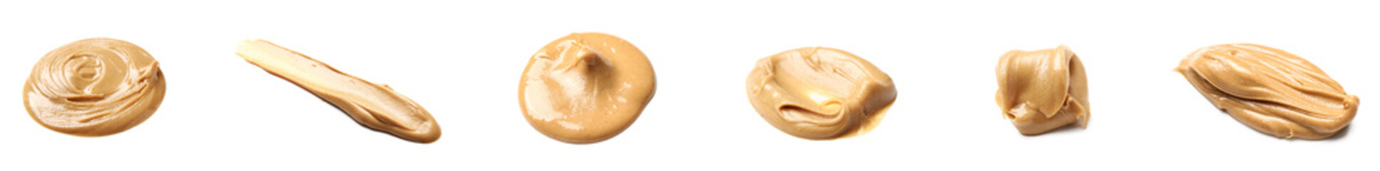 Collage of nut butter isolated on white