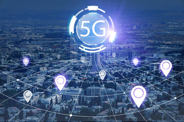 View of modern city. Concept of 5g