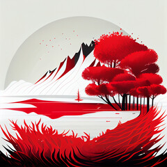 stunning art landscape minimalism red and white, created with generative ai