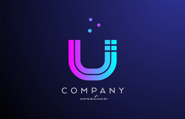 blue pink U alphabet letter logo with dots. Corporate creative template design for business and company
