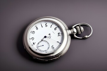 Old silver pocket watch isolated on white background, with cover - generative ai