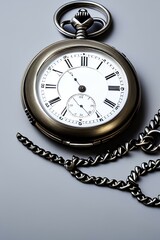 Old silver pocket watch isolated on white background, with cover - generative ai
