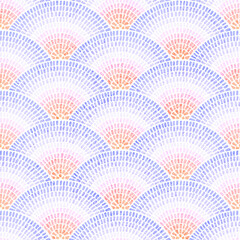 Wavy seamless pattern of seigaiha. Asian motifs. Grunge texture. Vector illustration.