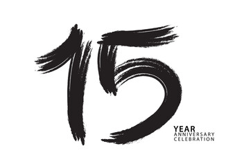 15 year anniversary celebration logotype black paintbrush vector, 15 number design, 15th Birthday invitation, anniversary template, logo number design vector, calligraphy font, typography logo