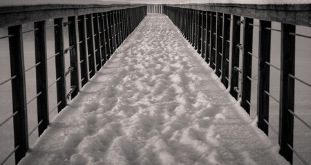 snowy bridge, black and white