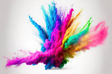 eruption of colored powder against a white background. splashing of pastel colored dust particles. Generative AI