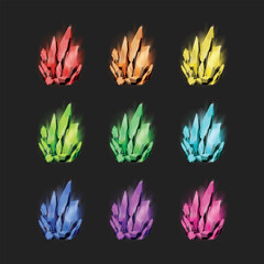Set of magic Crystals and natural minerals. Gemstones game assets collection. vector illustration