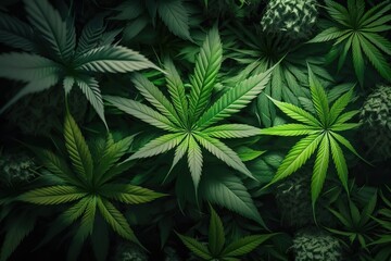 Naklejka na ściany i meble cannabis bud/marihuana plants leaf background,Generative ai