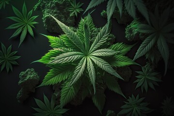 top view marijuana cannabis leaf background,Generative ai

