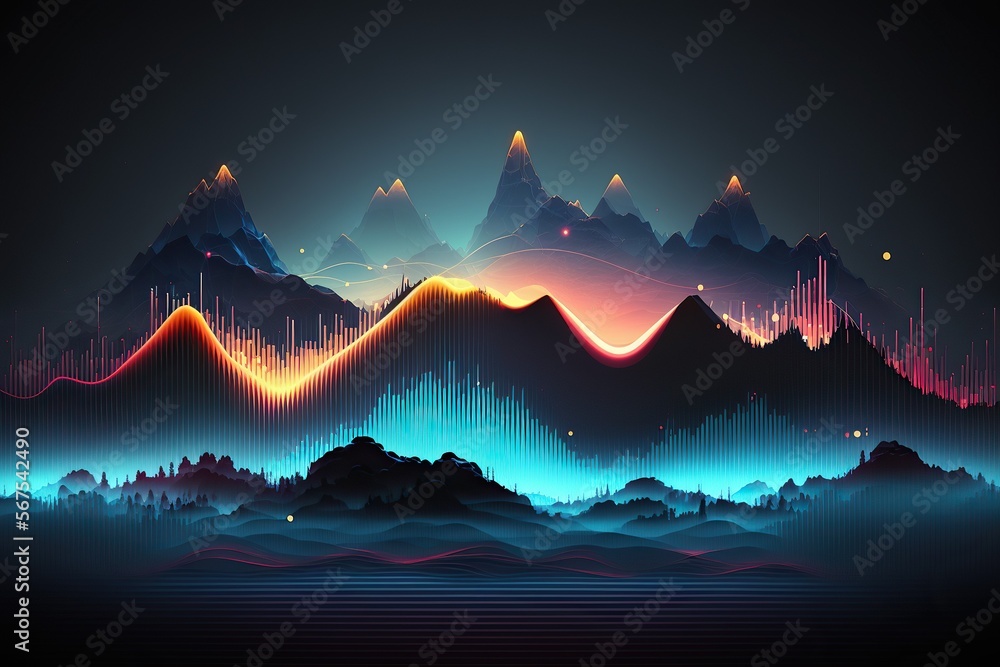 Aufkleber abstract landscape sound waves. frequency audio waveform, music wave hud interface elements, voice g