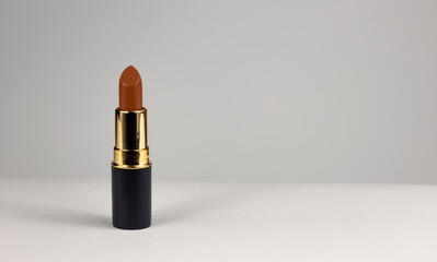 Brown lipstick on a white background. Beauty concept.