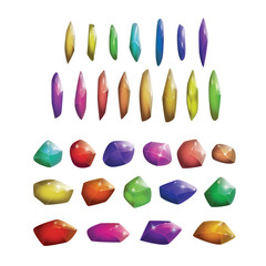 Crystals and natural minerals collection. Cartoon Magic Gemstones set. Game assets. vector illustration